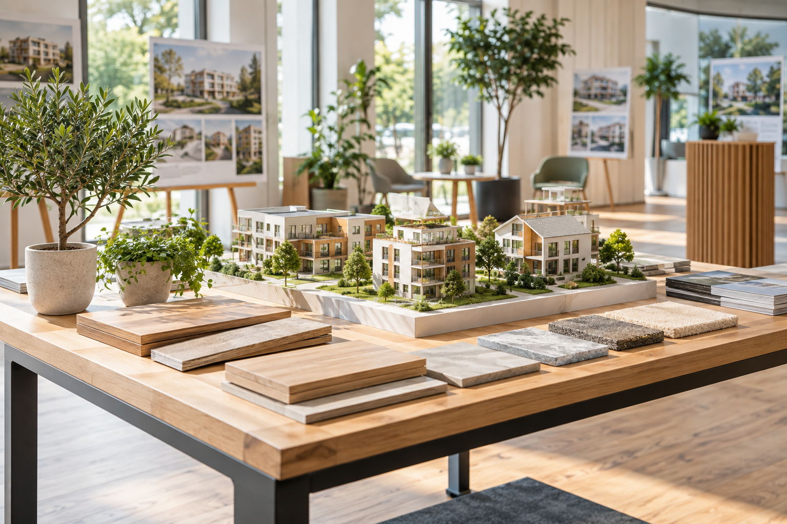 Auswahl heller Wohnmaterialien und Architekturmodelle